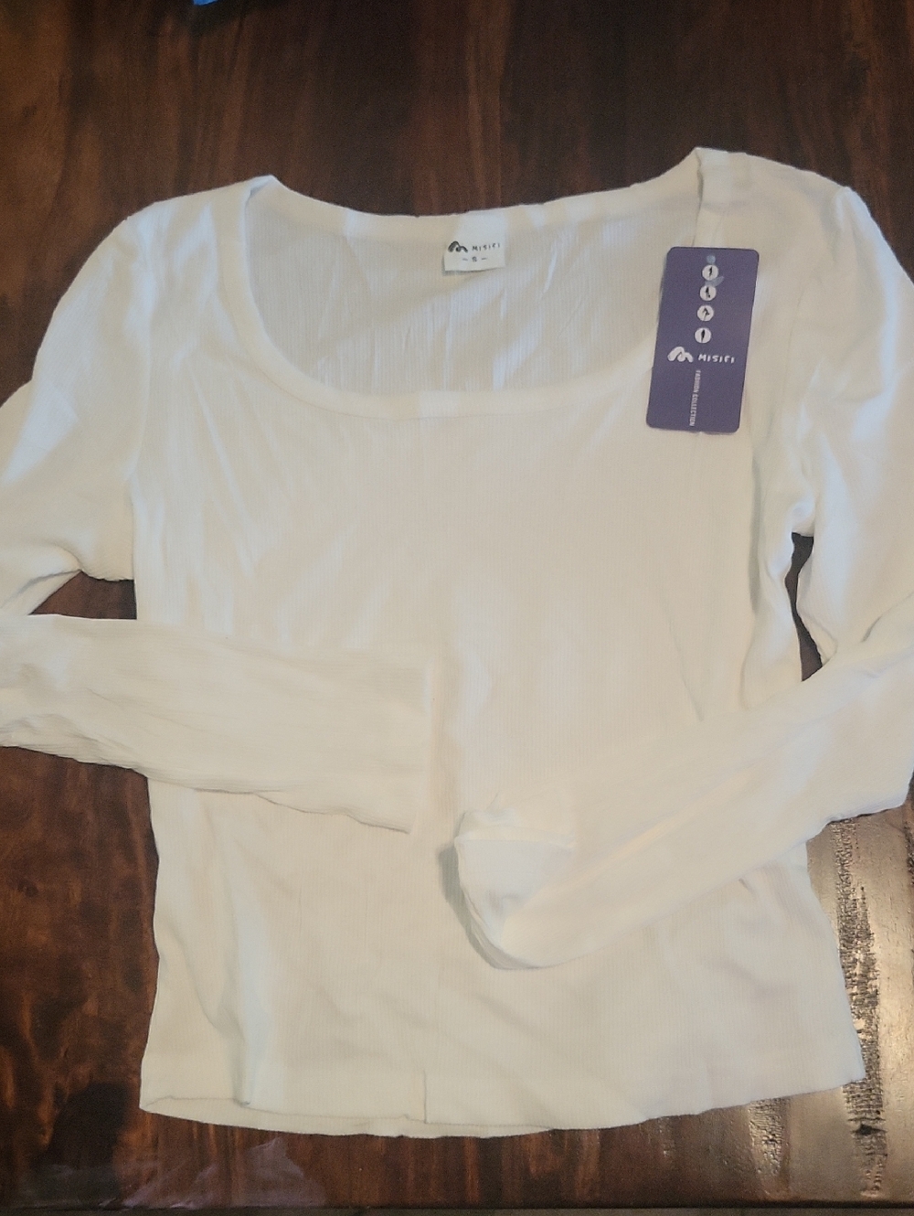 White Ribbed Long-Sleeve Scoop Neck Top -SzS NWT